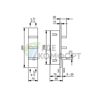 Смеситель для душа Fantini AK/25 встраиваемый на 2 выхода с покрытием Matt Gun Metal PVD (48 P5 T068B) - фото 2