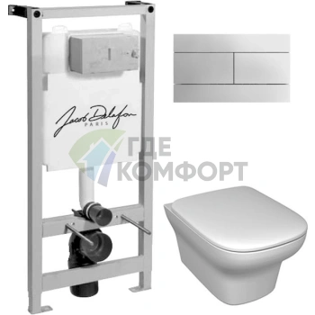 Комплект для скрытого монтажа Jacob Delafon Vox: чаша, инсталляция E5504-NF, крышка-сиденье и хромовая кнопка - фото 1