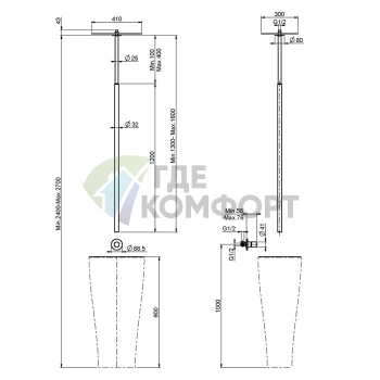Смеситель для раковины встроенный FIMA Carlo Frattini Nomos go с потолочным изливом 1300-1600 мм, хром (F4181CR) - фото 2