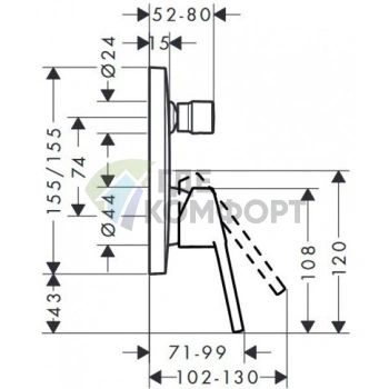 Встраиваемый смеситель для ванны Hansgrohe Logis Loop с переключателем (хром) (71264000) - фото 2
