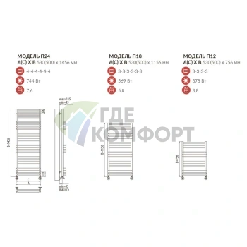 Полотенцесушитель водяной Terminus люкс Соренто 30х30/24 П24 50x145 - фото 3