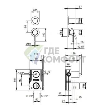 Смеситель для душа встраиваемый Fantini NOSTROMO матовый черный (50 13 G481B) - фото 2