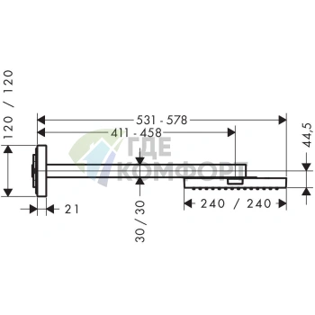 Верхний душ AX ShowerCollection 240×240 мм, настенный, хром (10925000) - фото 2