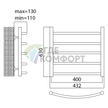 Полотенцесушитель электрический Terminus Классик П5 40x63 E R - фото 2