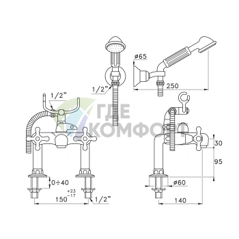 Смеситель для ванны Stella Roma с ручным душем (хром) (RM 02003 CR00) - фото 2