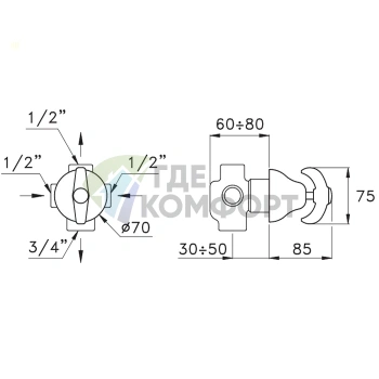 Переключатель для душа Stella Italica встраиваемый 0/153 на 2 выхода, хром (IT 01202 CR00) - фото 2