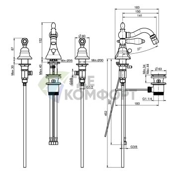 Бронзовый смеситель для биде FIMA Carlo Frattini Herend с вращающимся изливом на 3 отверстия (F5402BR) - фото 2