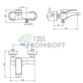 Смеситель для ванны Carlo Frattini Quad с внешним монтажом в хроме (F3724/1CR) - фото 2