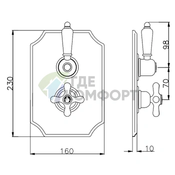 Термостатический смеситель CISAL Arcana Toscana с переключателем (золото/белый) (TS00728024) - фото 2