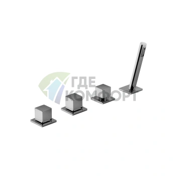 Смеситель Fantini Mint для ванны на борт с ручным душем, 4 отводами и без излива в хроме (34 02 F167) - фото 1