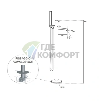 Напольный смеситель для ванны Kerasan Nolita с ручной лейкой, черный матовый (923031 Nero matt) - фото 2