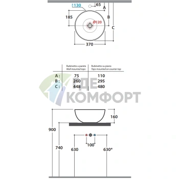 Раковина-чаша на столешницу D37см H16см цвет Felce Globo T-Edge - фото 4