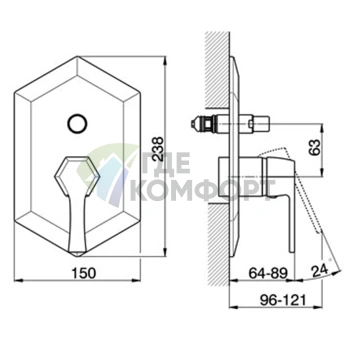 Смеситель для ванны и душа CISAL Cherie скрытого монтажа: стильное золото (CE00210024) - фото 2