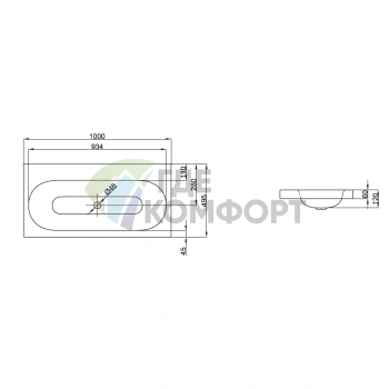 Раковина BETTE COMODO встраиваемая на столешницу 100х49 5х12 см эмалированная без отв под смесительитель и перелива с крепежами в компл цвет белый - фото 2