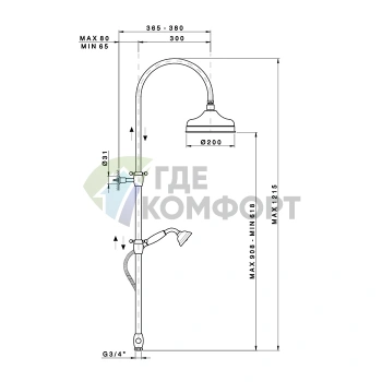 Душевая стойка Nicolazzi Doccia с верхним и ручным душем, 200 мм, цвет бронза (5719WSBZ20) - фото 2