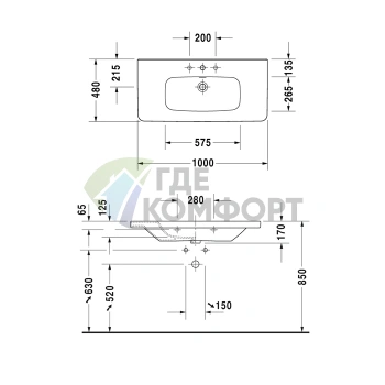 Раковина Duravit DuraStyle для мебели с переливом, 1000x480 мм, белый (2320100030) - фото 2