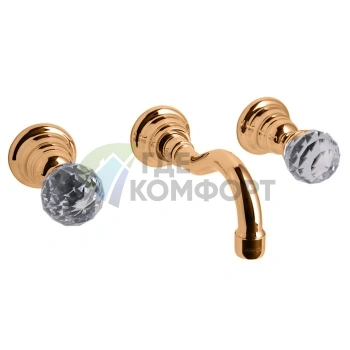 Смеситель для раковины FIMA Carlo Frattini Elizabeth настенный, 3 отверстия, излив 200 мм, донный клапан click-clack, цвет бронза (F5081L/5BR) - фото 1