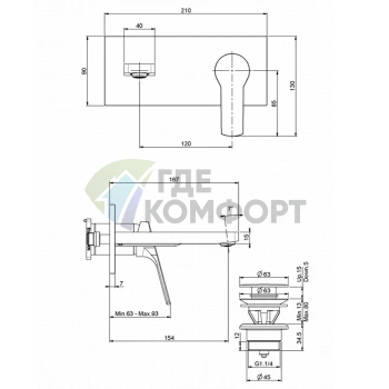 Настенный смеситель для раковины Carlo Frattini Serie 4 с донным клапаном click-clack, хром (F3760X5CR) - фото 2