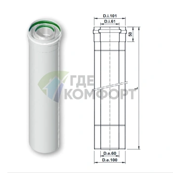 Труба коаксиальная Termica 60/100 1м COP610 - фото 2