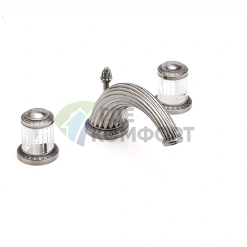 Смеситель для раковины THG MALMAISON CRISTAL на 3 отверстия с донным клапаном, цвет состаренный никель (U94-D14-151) - фото 1