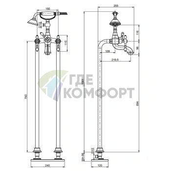 Напольный смеситель для ванны FIMA|Carlo Frattini Epoque с душевым набором (F5054/4CR) - фото 2