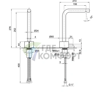 Смеситель для раковины Fantini AF/21: 1 отверстие, без донного клапана, излив 155 мм, матовая натуральная сталь (27 93 A506WF) - фото 2