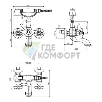 Смеситель для ванны Carlo Frattini Olivia накладной с душевой лейкой, бронза (F5004BR) - фото 2