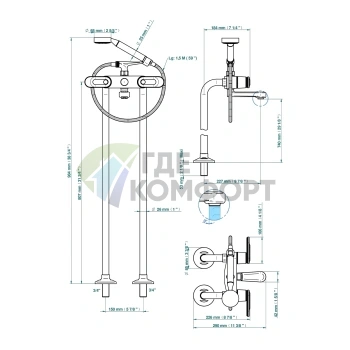 Напольный смеситель для ванны THG Corvaire Fior di Bosco с ручным душем, хром (U8L-A02-13CS) - фото 2