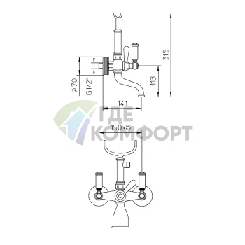Смеситель для ванны Bossini Liberty с душем и переключателем в матовом никеле (Z001103.094) - фото 2