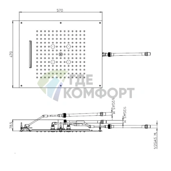 Верхний душ BOSSINI DREAM/3 570x470 мм, 3 режима (дождь, каскад, туман), никель шлифованный (H38930.094) - фото 2