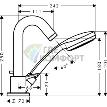 Смеситель для ванны Hansgrohe Logis 71310000 (на борт) - фото 2