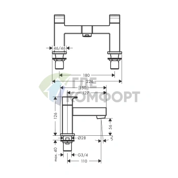 Стильный смеситель Hansgrohe Vernis Shape для борта ванны (71452000) - фото 2