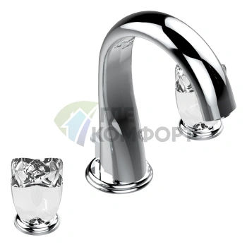 Смеситель для раковины THG PETALE DE CRISTAL CLAIR на 3 отверстия с донным клапаном, хром (U6A-A02-151) - фото 1