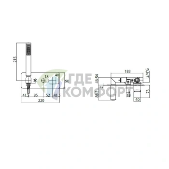 Встраиваемый смеситель для душа Bossini Cube с ручным душем и девиатором (хром) (Z005365.030) - фото 2