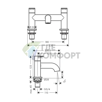 Смеситель для ванны Hansgrohe Vernis Blend на два отверстия, излив 110 мм, хром (71442000) - фото 2