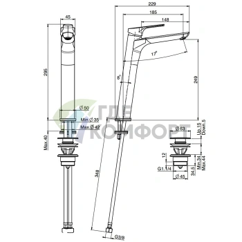 Смеситель для раковины FIMA Carlo Frattini Serie 4 с донным клапаном click-clack, высота 295 мм, хром (F3761/HCR) - фото 2