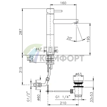 Однорычажный высокий смеситель Nicolazz Olympus с донным клапаном, хром (3782CR) - фото 2