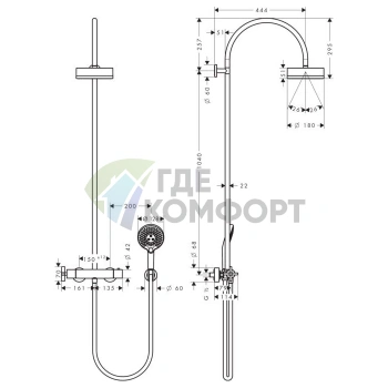 Душевая стойка AX Citterio с термостатом и верхним душем 180 мм (39670000) - фото 2