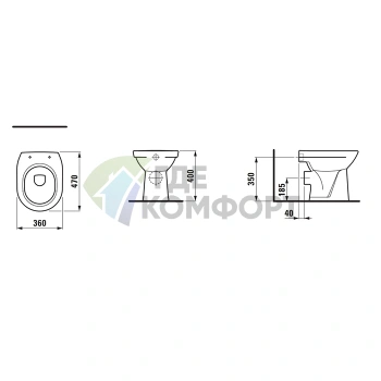 Унитаз напольный Laufen Pro 470x360 мм с сиденьем (горизонтальный выпуск) в наличии (8.2195.6.000.000.1) - фото 2