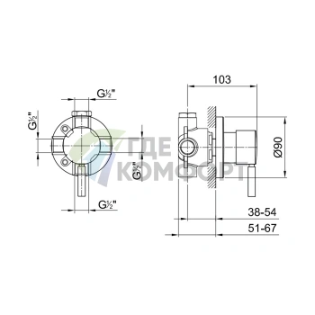 Переключатель Fantini Nostromo на 2 источника, 1/2, хром (50 02 1678B) - фото 2