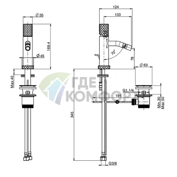Смеситель для биде FIMA | Carlo Frattini SPILLO TECH с ручкой X и донным клапаном, хром (F3032XSXCR) - фото 2