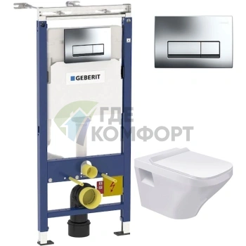 Комплект Система инсталляции для унитазов Geberit Duofix Платтенбау 458.125.21.1 4 в 1 с кнопкой смыва + Чаша для унитаза подвесного Duravit DuraStyl