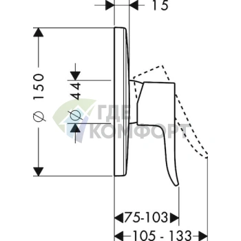 Смеситель Hansgrohe Metris настенный термостатический для душа с верхним лейкой - фото 2
