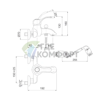 Смеситель для ванны FIMA|Carlo Frattini с душевым комплектом, внешний монтаж, хром (F3304CR) - фото 2