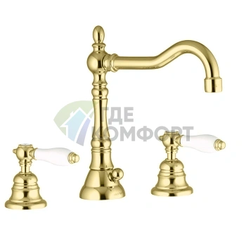 Смеситель для раковины FIMA Carlo Frattini Herend золото: 3-отверстий, поворотный излив, донный клапан (F5401OR) - фото 1