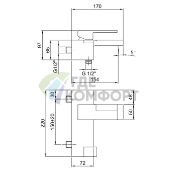 Смеситель для ванны Fantini AR/38 настенный с изливом 155 мм (хром) (38 02 3315S) - фото 2