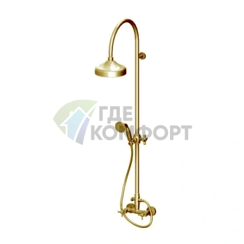 Душевая стойка GATTONI TRD с верхним душем 200 мм и смесителем в цвете золото 24К (TR078/18D0) - фото 1