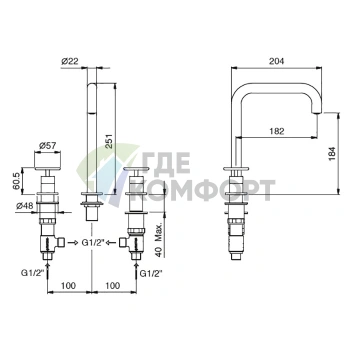 Смеситель для раковины Fantini Fontane Bianche, 3 отверстия, цвет Matt Gun Metal PVD (47 P5 P007W) - фото 2