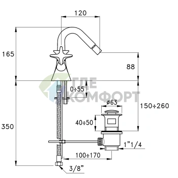 Смеситель для биде Stella 130 с донным клапаном, хром (CT 00204 CR00) - фото 2