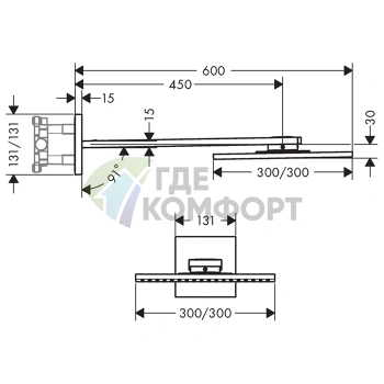 Верхний душ AX ShowerSolution 300x300 мм с держателем и настенным креплением (35318000) - фото 2